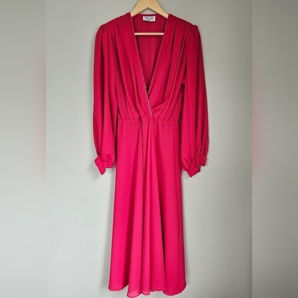 Vintage pink maxi boho  dress longsleeve 60's - Picture 1 of 8